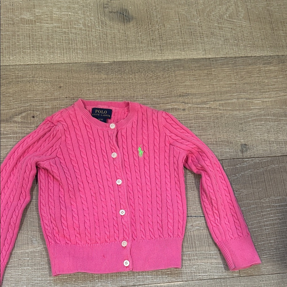 Polo Pink Cable Knit Cardigan kids